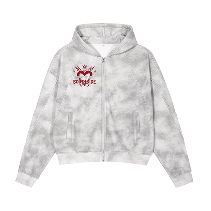 Heart of the Southside Washed Boxy Zip-up Fleece Hoodie