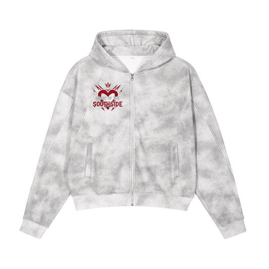 Heart of the Southside Washed Boxy Zip-up Fleece Hoodie